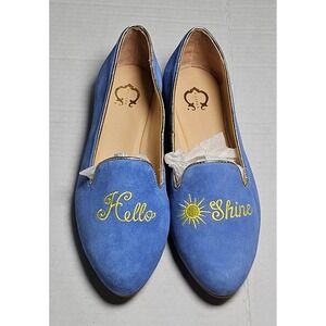 C Wonder CHLOE‎ Hello Shine Blue Suede Embroidered Loafer Flats Shoes Womens 6M
